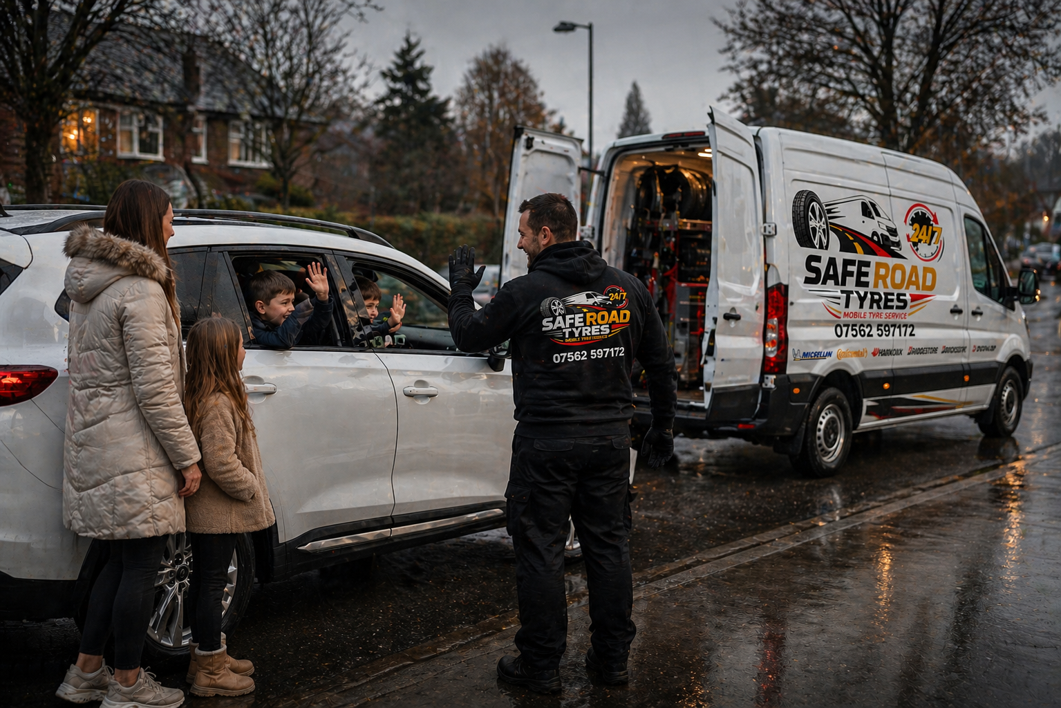 Mobile tyre fitting roadside service